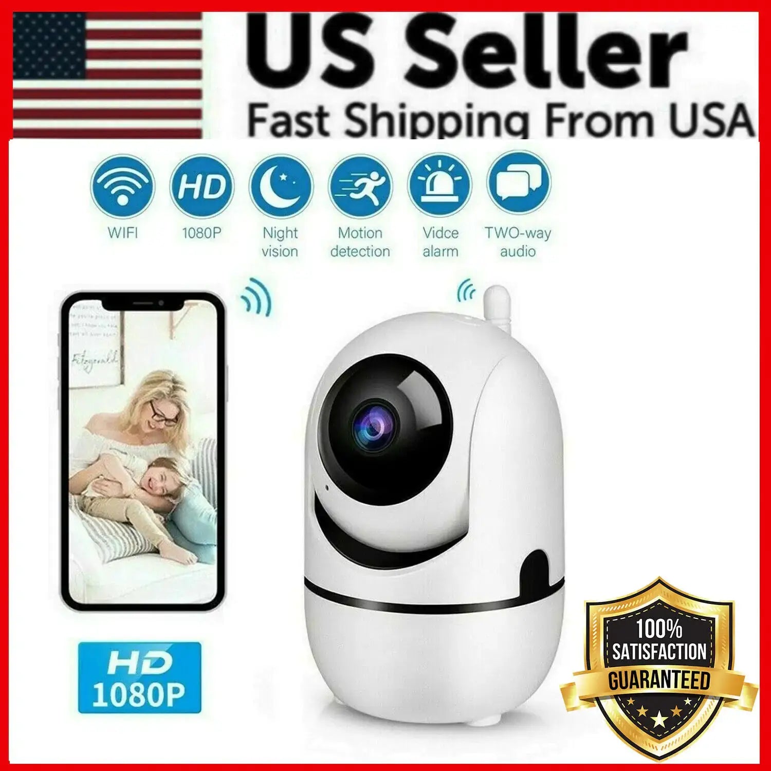 Indoor Home Security Camera Night Vision Baby Pet Monitor