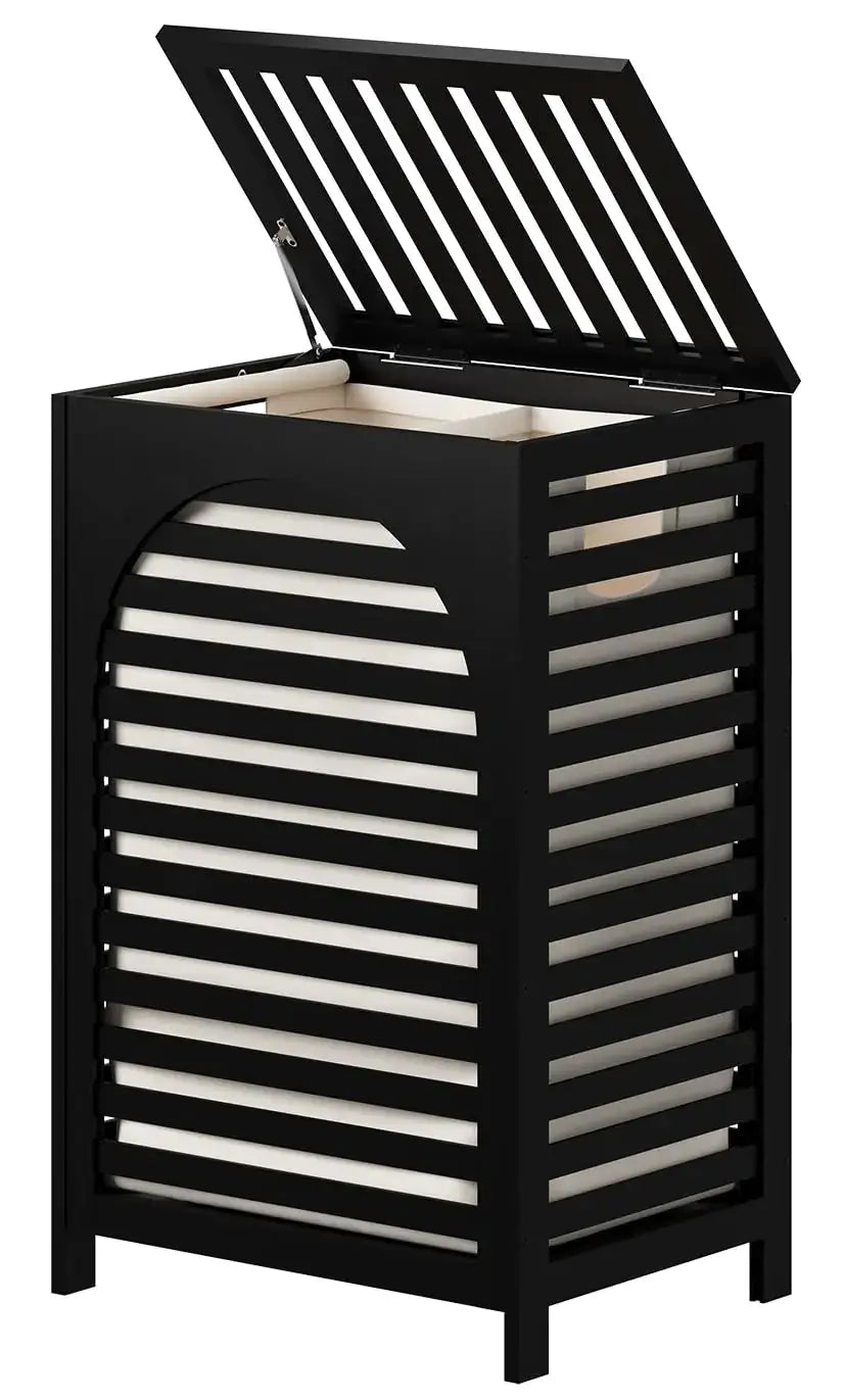 85L Black Bamboo Laundry Hamper with Lid & Removable Liner