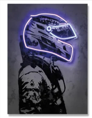 Retro Helmet Neon Canvas Art – Vintage Wall Decor