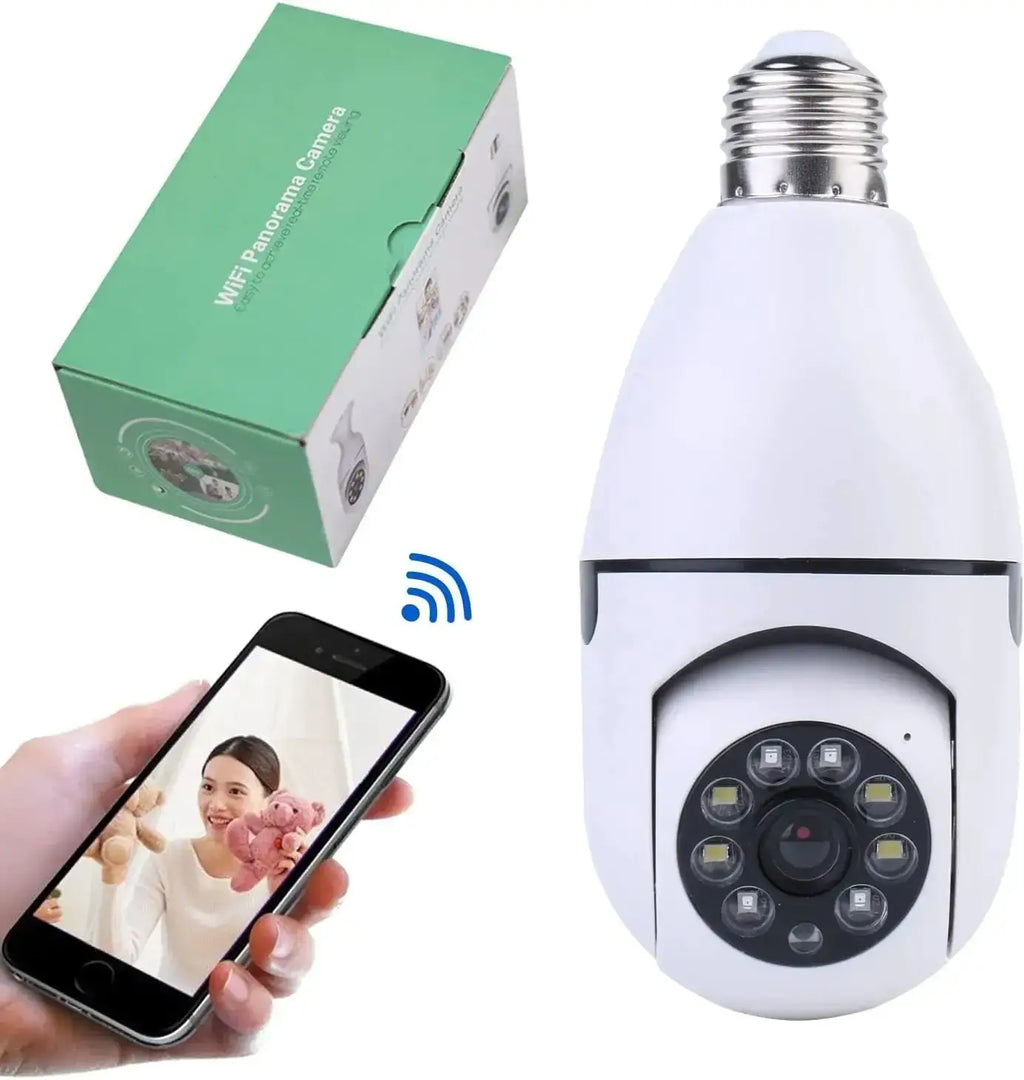 1080P Light Bulb Camera 360 Degree Wireless Wifi with packaging and smartphone setup