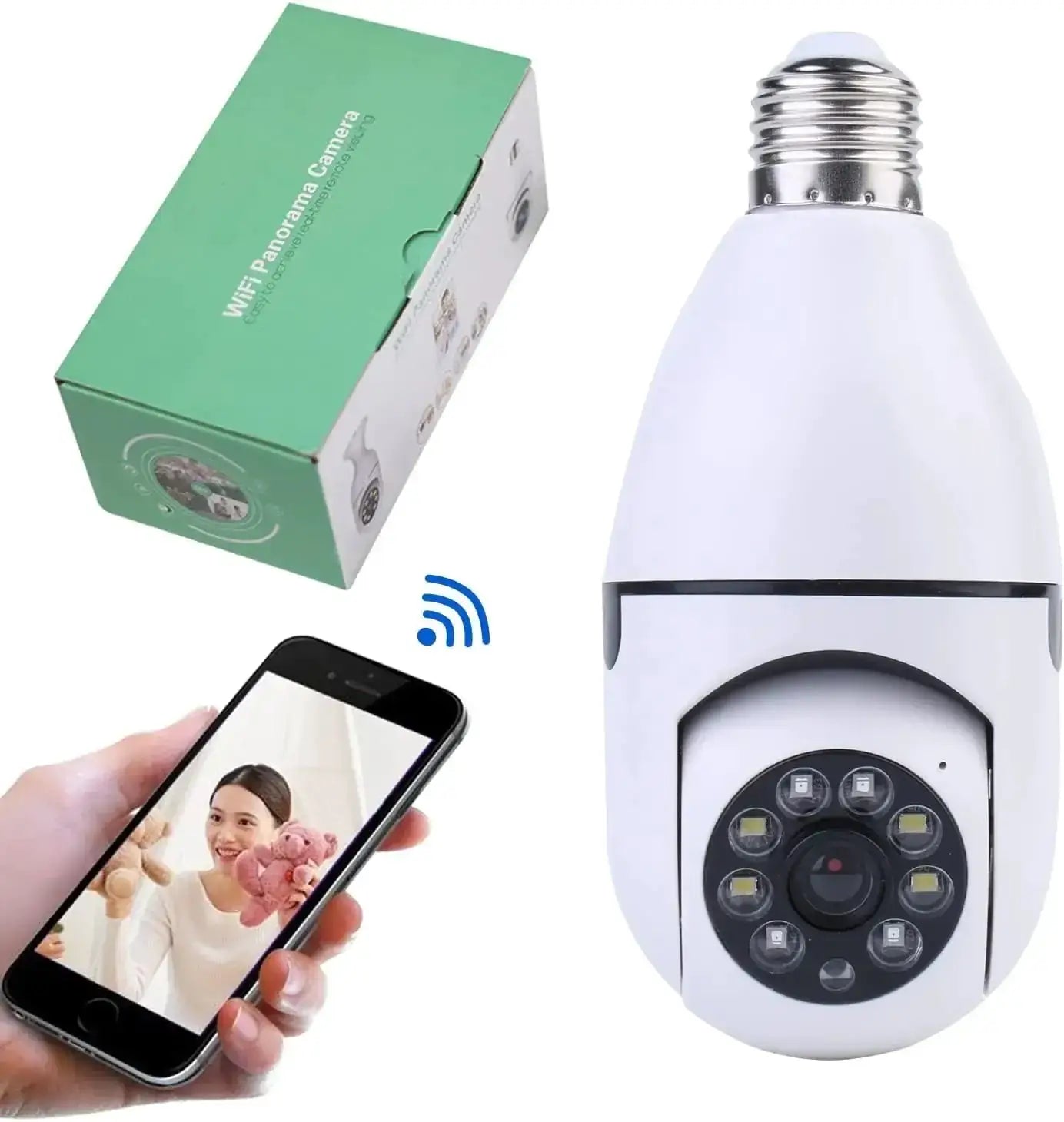 1080P Light Bulb Camera 360 Degree Wireless Wifi with packaging and smartphone setup