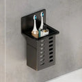 1pc Modern Wall-Mounted Bathroom Organizer holding toothbrushes and toothpaste in a sleek black design.